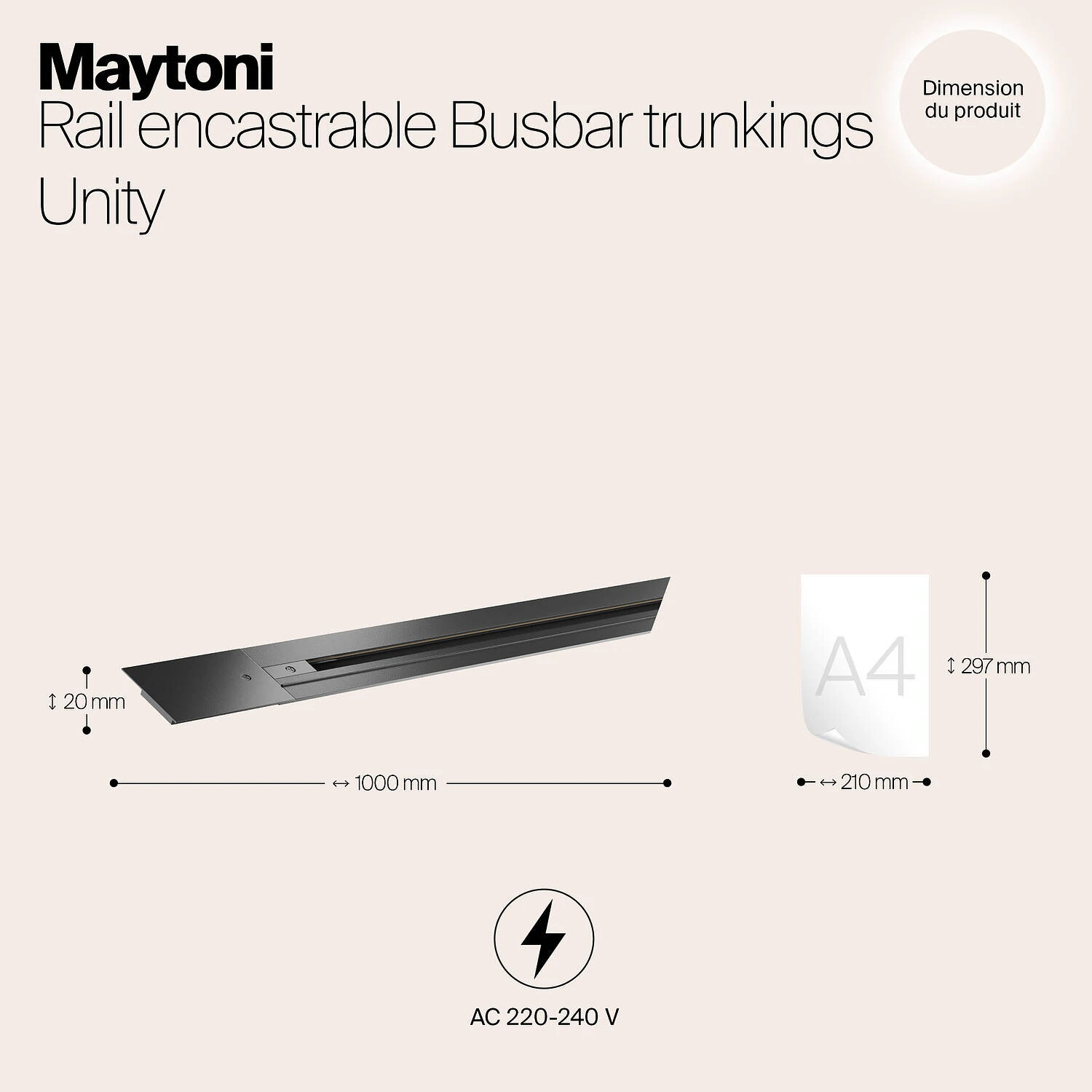 Шинопровод встраиваемый Однофазная трековая система UNITY Busbar trunkings Unity, 1м, Черный (Maytoni Technical, TRX004-111B) - Amppa.ru